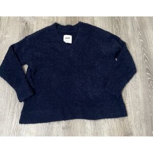 Aerie Blue Oversized Soft‎ Fuzzy V-Neck Sweater Women's Size Large